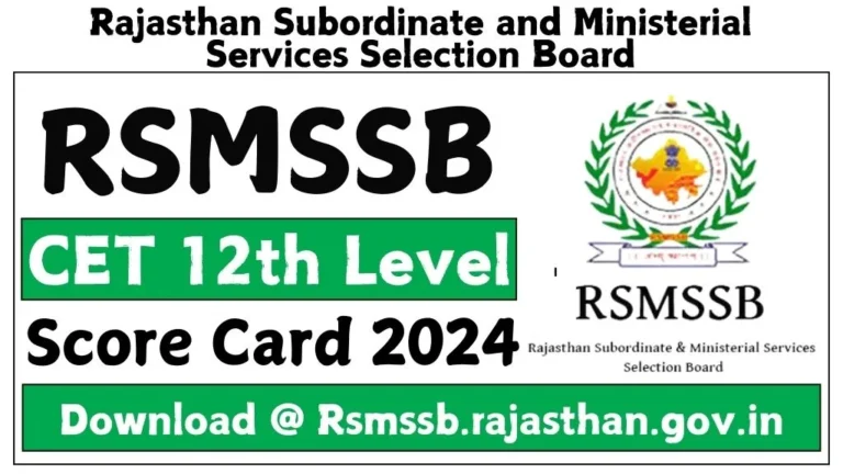 RSMSSB CET 12th Level Score Card 2024